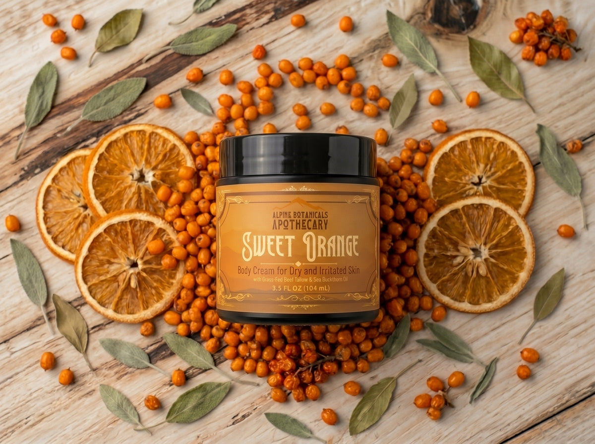 Sweet Orange Body Cream with Grass-Fed Tallow, Sea Buckthorn Oil for Dry Skin