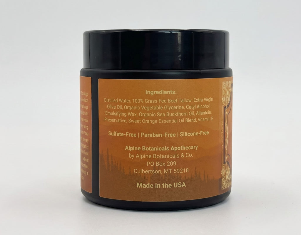 Sweet Orange Body Cream with Grass-Fed Tallow, Sea Buckthorn Oil for Dry Skin